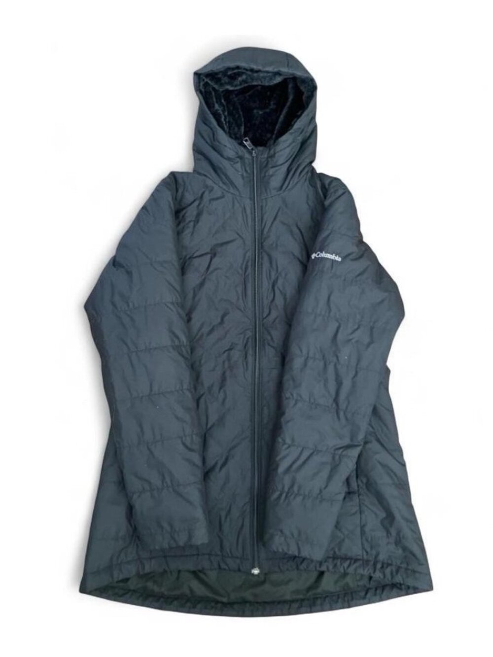 Columbia Women’s Black Hooded Faux Fur Lined Quilted Puffer Jacket Long Size M